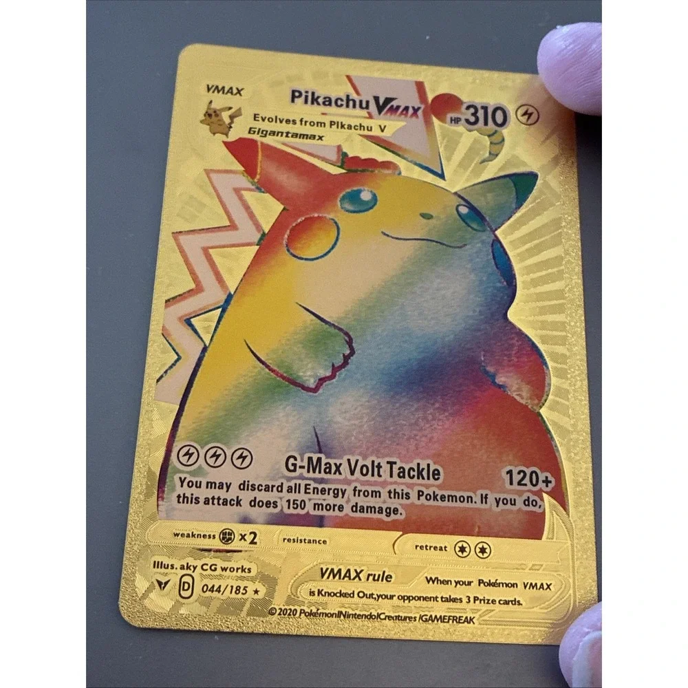 Pikachu VMax HP310 Rainbow Gold Foil Fan Art Pokemon Collector Card 044/185